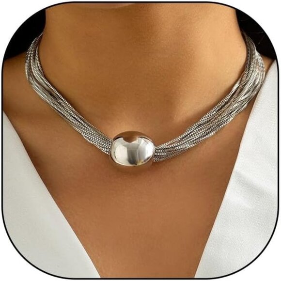 Women's 14k Gold Chunky Bead Choker Adjustable Necklace Trendy Bohemia Chains - Picture 1 of 8